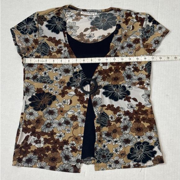 Y2K Brown Black Boho Chic Retro Floral Layered Top Womens Medium Indie Sleaze - Picture 7 of 8